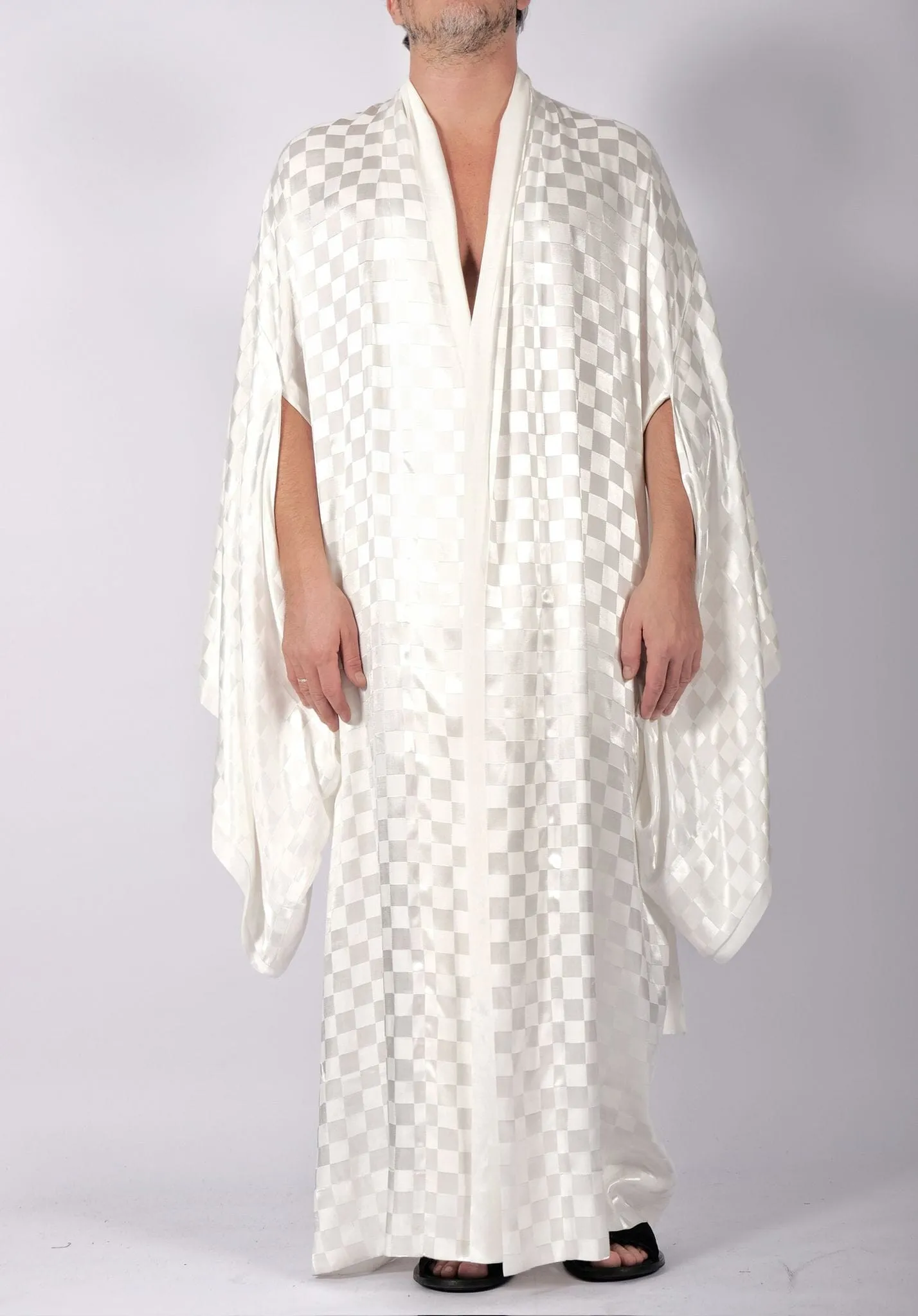 White Maxi Checkered Kimono