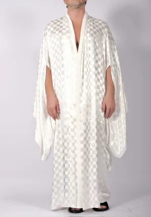 White Maxi Checkered Kimono
