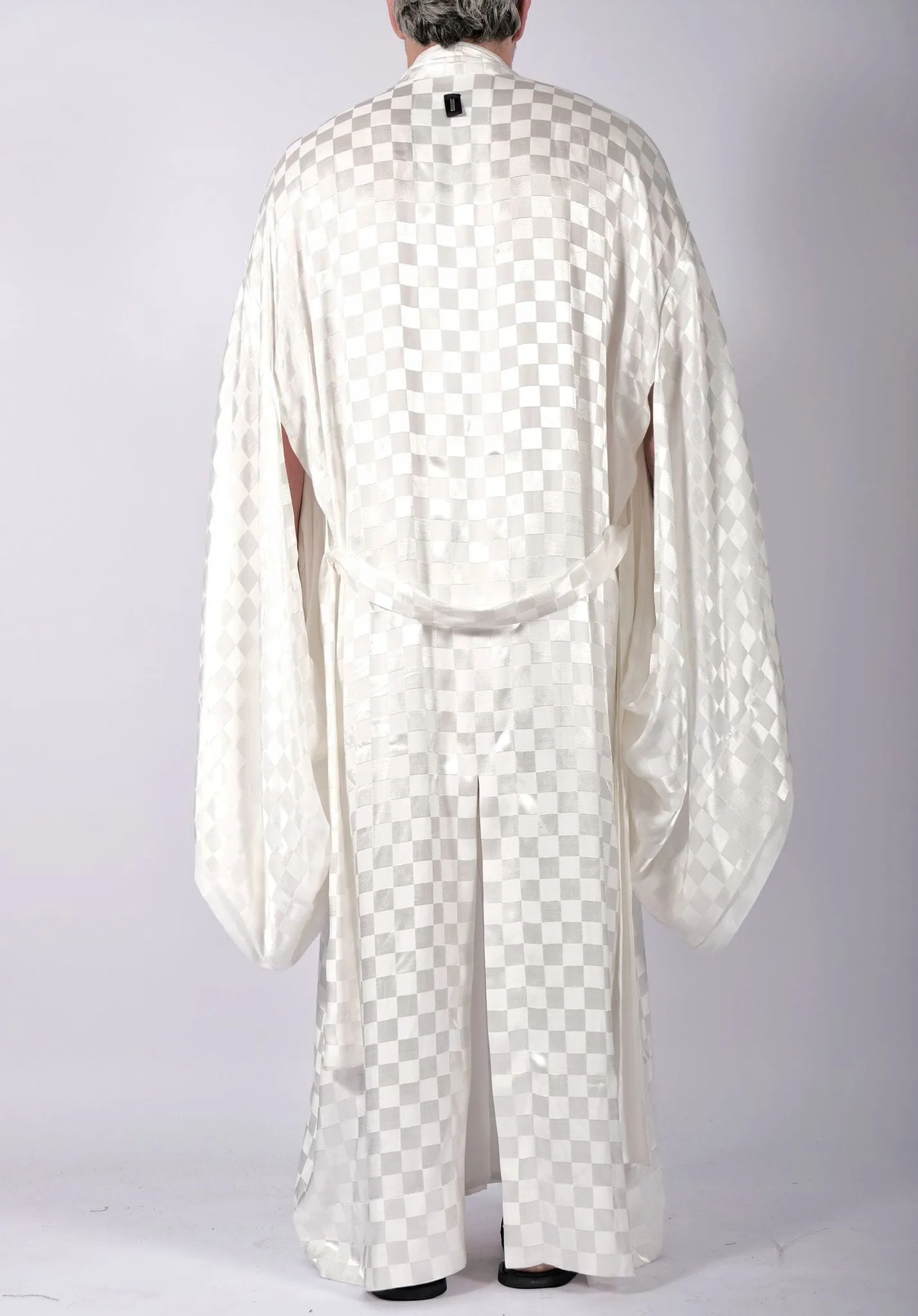 White Maxi Checkered Kimono