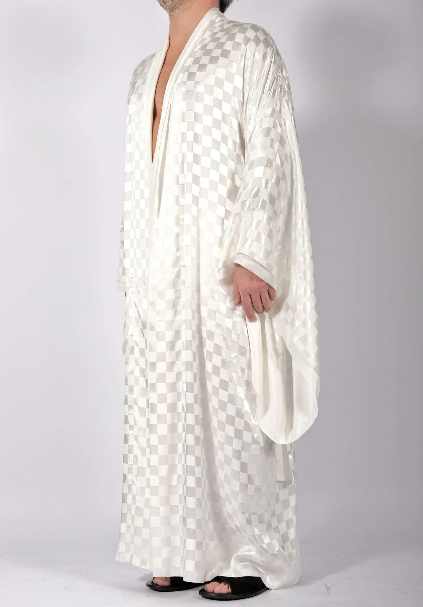 White Maxi Checkered Kimono