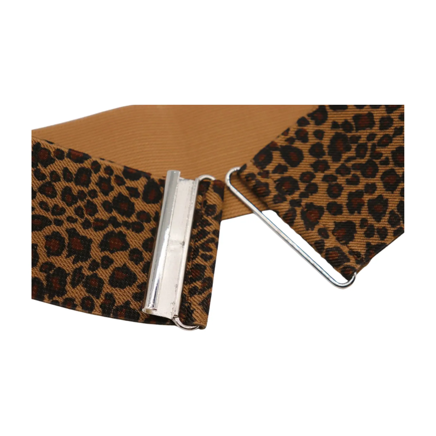 Women Elastic Brown Leopard Animal Print Belt Silver Buckle S M