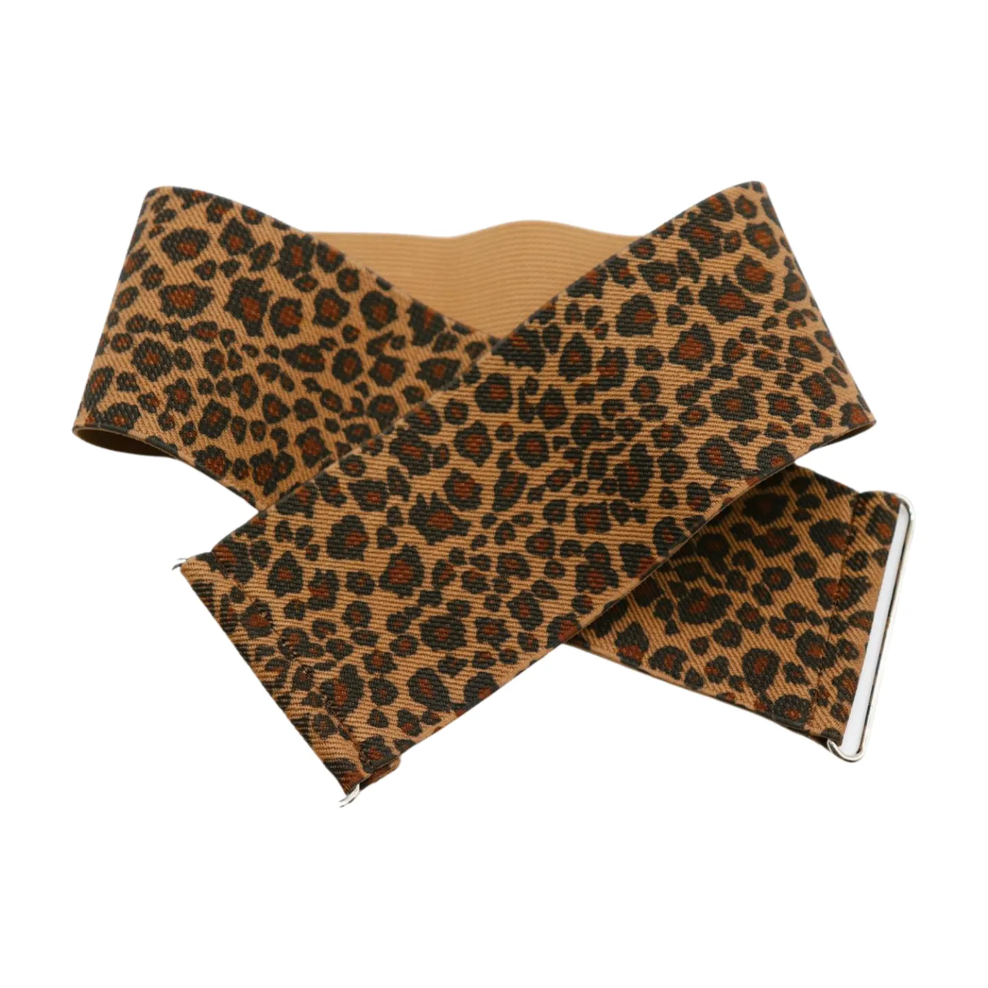 Women Elastic Brown Leopard Animal Print Belt Silver Buckle S M