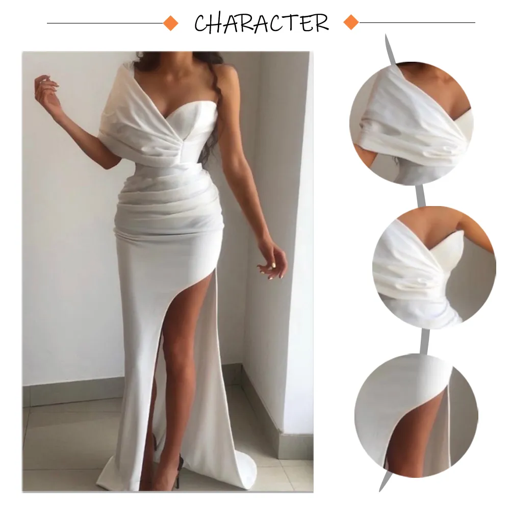 Women Stretch Satin One Shoulder Ruched Maxi Dress