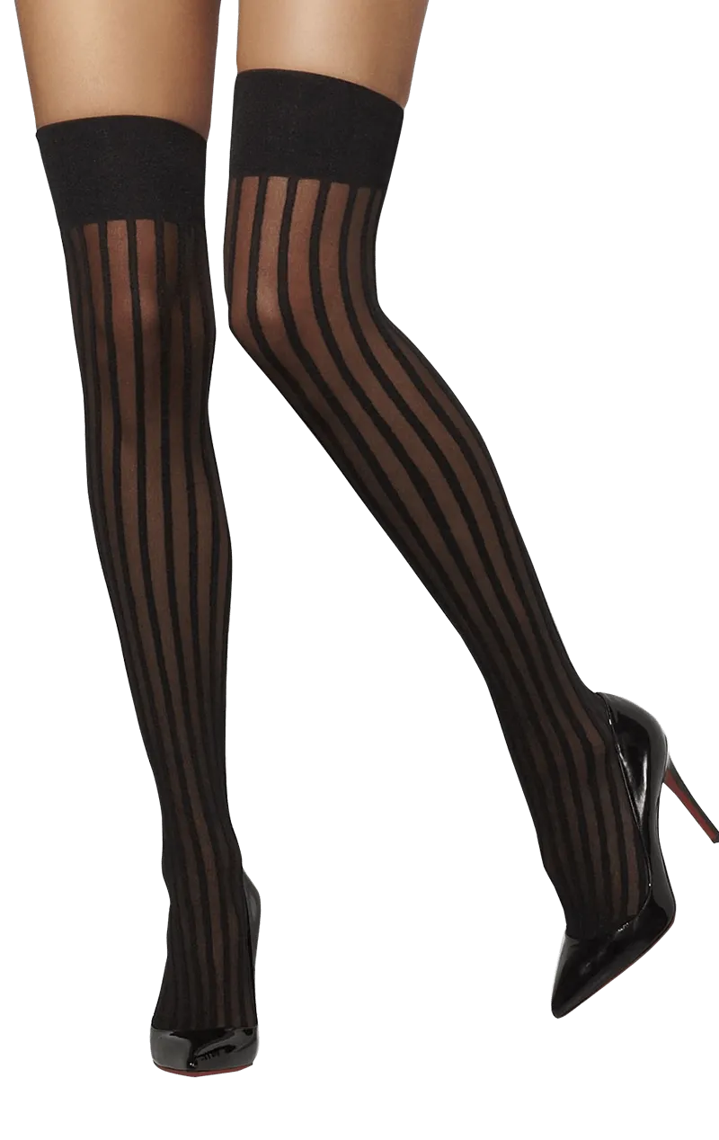 Womens Black Striped Stockings
