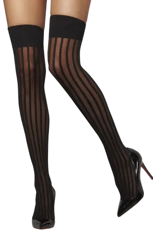 Womens Black Striped Stockings