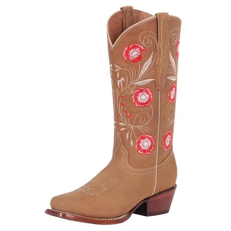Women's Flower Floral Square Toe Cowgirl Boots