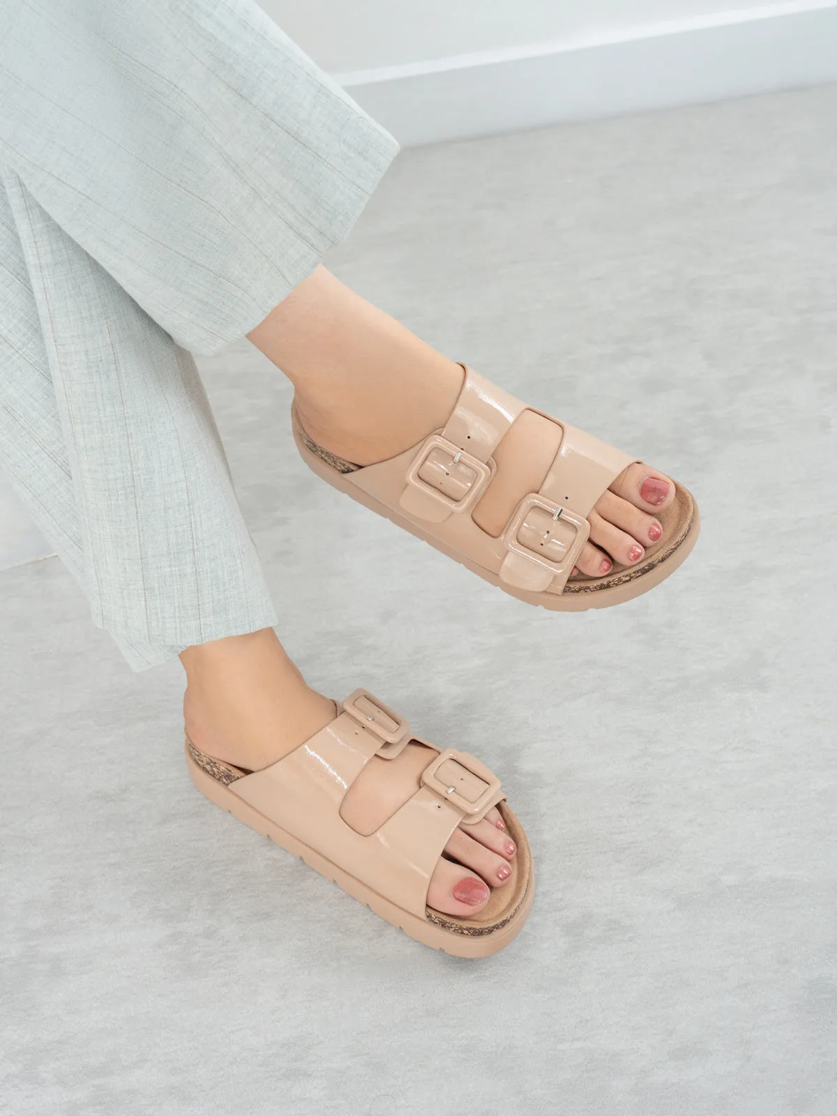 Women's "WAIOLA" Buckled Open Toe Slippers UK Size 3-8
