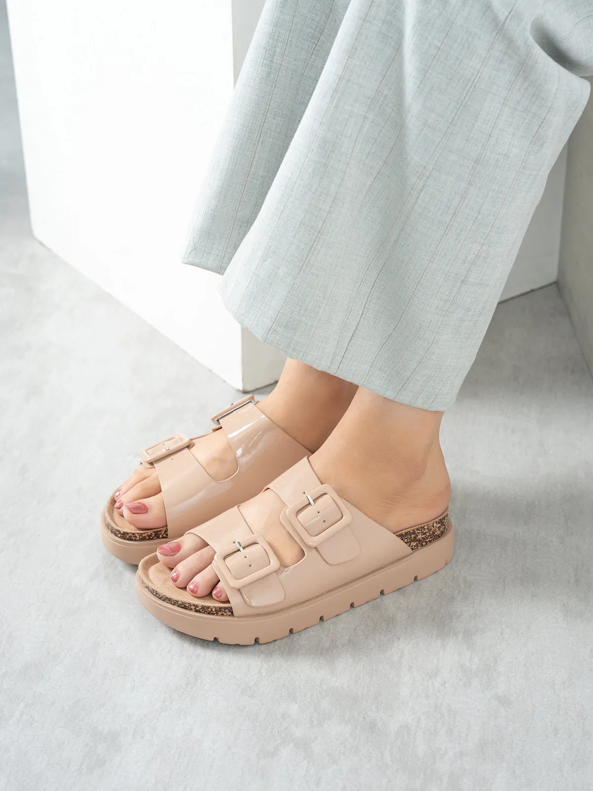 Women's "WAIOLA" Buckled Open Toe Slippers UK Size 3-8