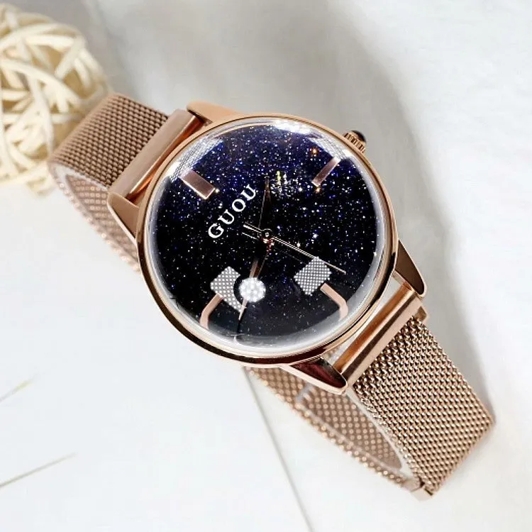 Women's Watch Spherical Mirror Starry Chassis purple stap elegant watch