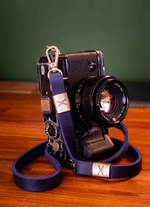 X Bronze Leather Camera Strap  Dark Blue 15mm
