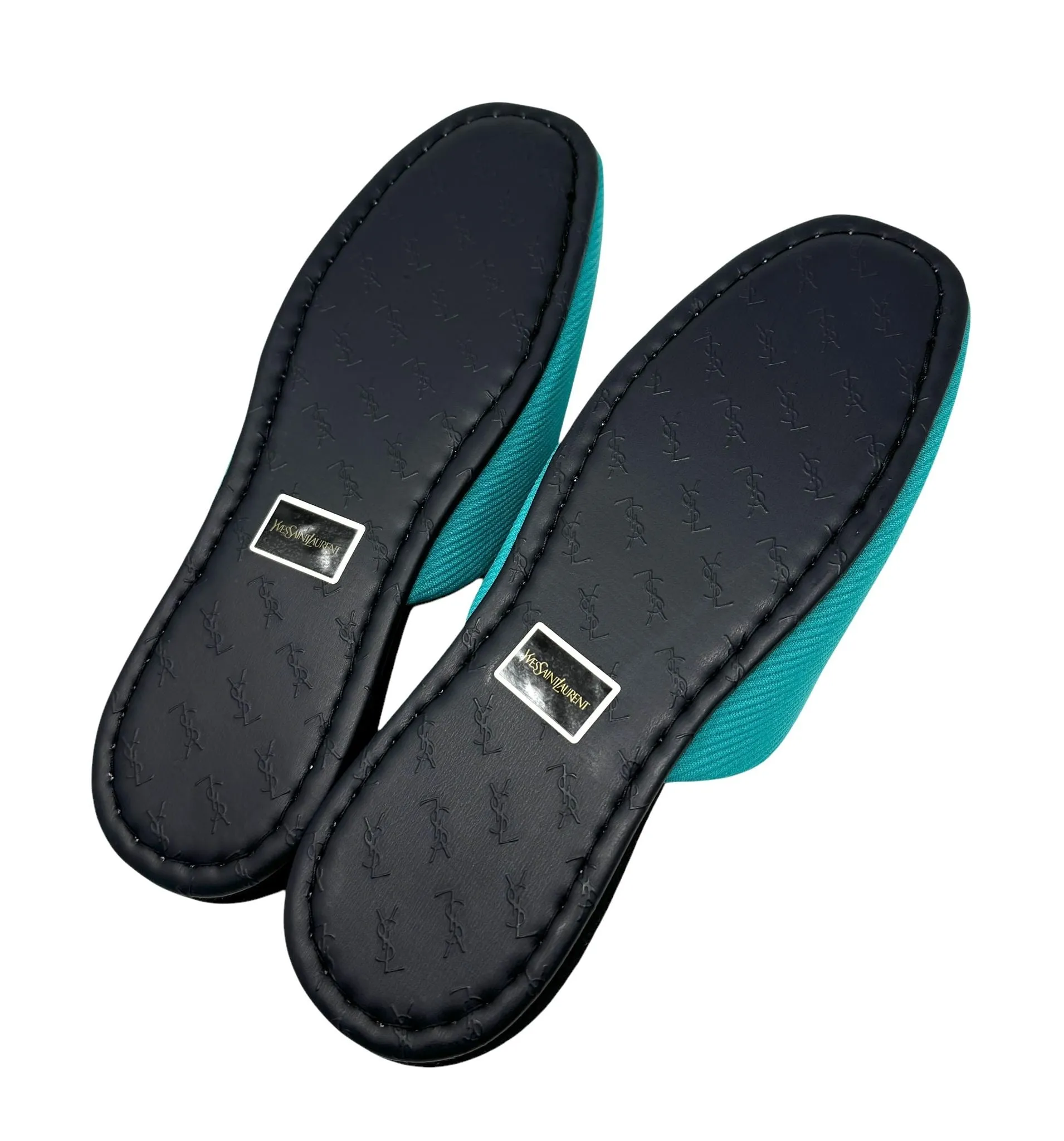 YSL Turquoise Logo Slippers
