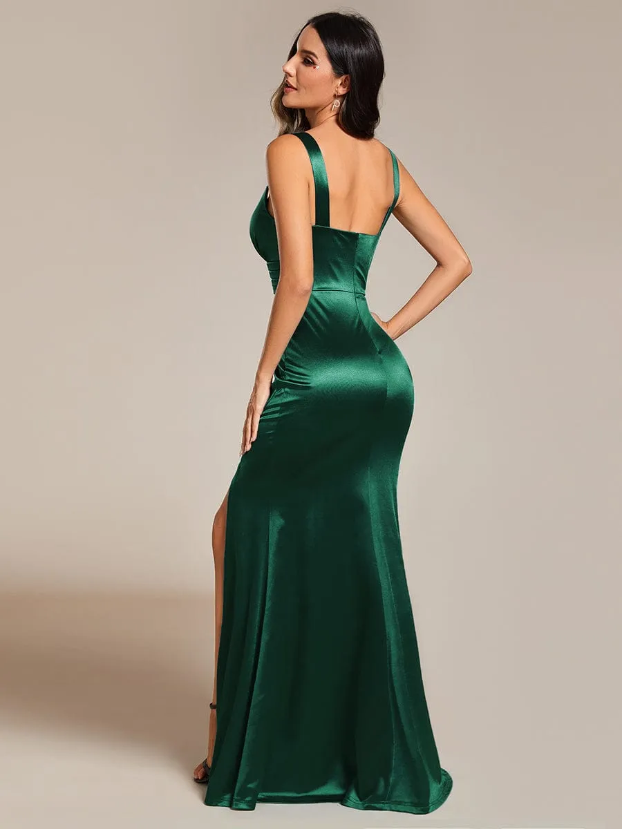 Zandy satin evening ball dress with split in emerald s8 Express NZ wide